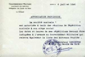 Männerchor Weiler bei Bingen: 1946 Zulassung Genehmigung der französischen Militärregierung