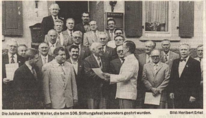Männerchor Weiler Stiftungstag 1992: MGV ehrt verdiente Sänger