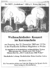 Männerchor Weiler bei Bingen: Weihnachtskonzert 2003 mit dem Musikverein 1921 Weiler