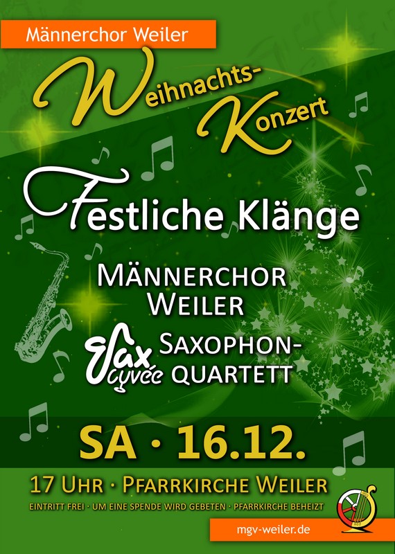 Weihnachtskonzert mit dem Männerchor Weiler und Sax Cuvée