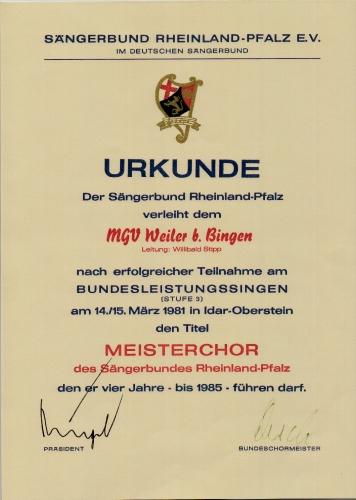 Männerchor Weiler bei Bingen: Meisterchor 1981