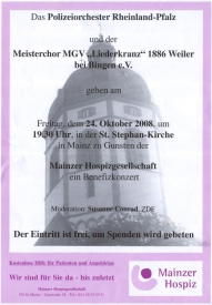 [Presse, 24.10.2008] Benefizkonzert mit dem Landespolizeimusikorchester Rheinland-Pfalz