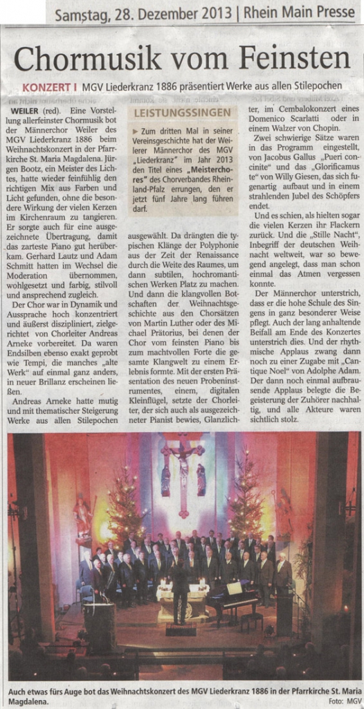 [Presse, 28.12.2013] Chormusik vom Feinsten
