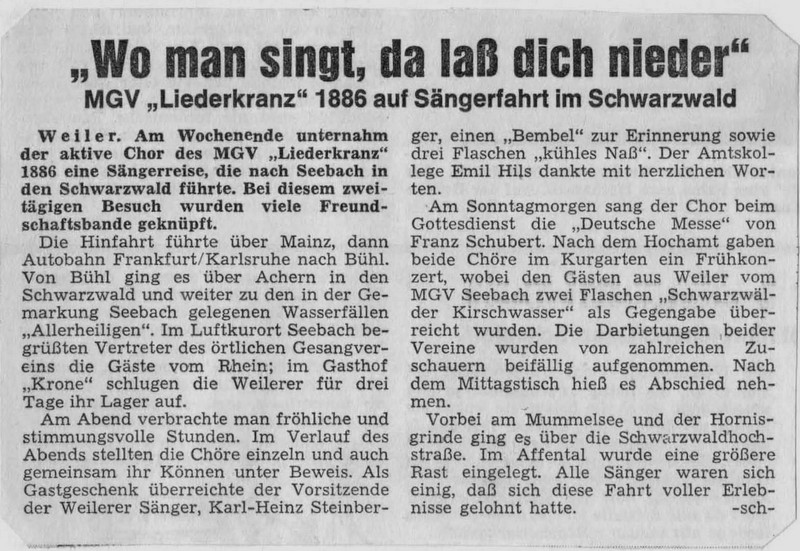 1970 Sängerreise nach Seebach (Schwarzwald)