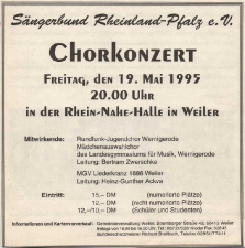 Männerchor Weiler bei Bingen: Konzert mit dem Rundfunkjugendchor Wernigerode am 19.05.1995 [Der Chor]
