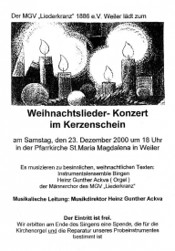 Männerchor Weiler bei Bingen: Weihnachtskonzert 2000