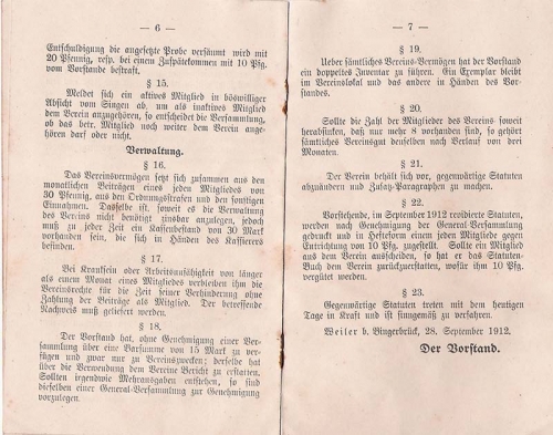 MGV Weiler: Vereinsstatuten 1912 S6-7