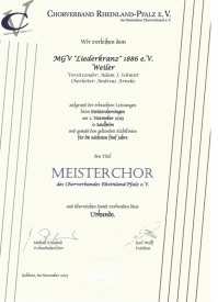 Männerchor Weiler bei Bingen: Meisterchor des Sängerbundes Rheinland-Pfalz 2013