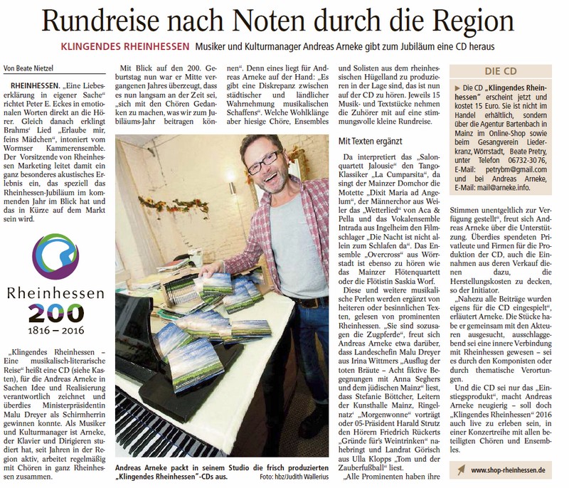 [Presse, 01.12.2015] Neue CD: Klingendes Rheinhessen