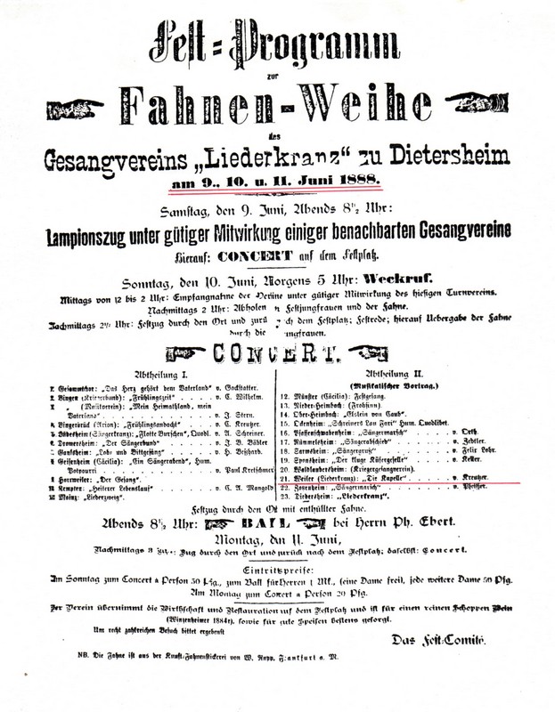 Festprogramm zur Fahnen-Weihe am 10. Juni 1888