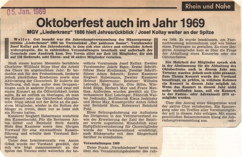 [Presse, 07.01.1969] Oktoberfest auch im Jahr 1969